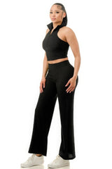 Crinkle Wide Pants Set Zipper