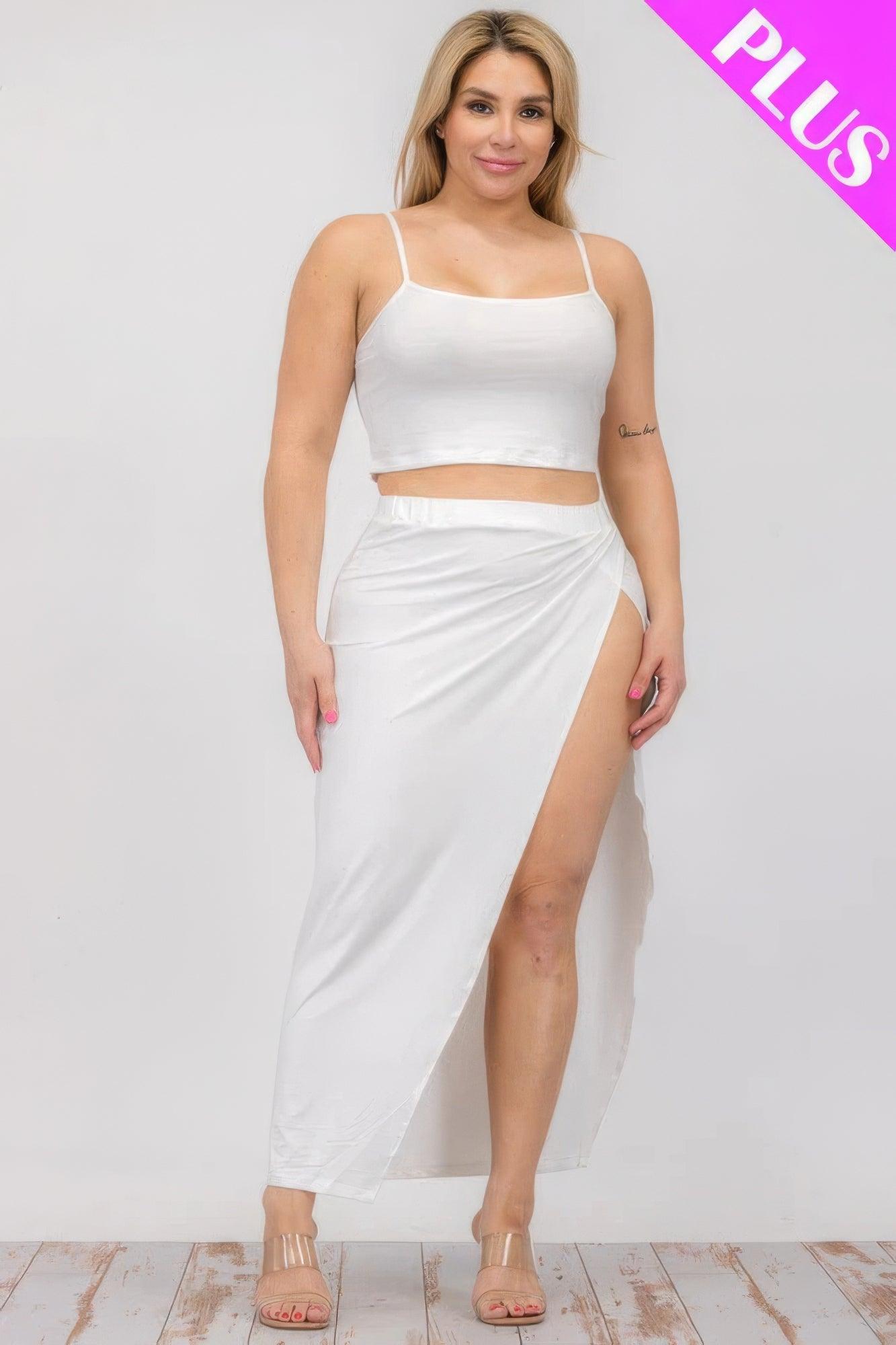 Plus Size Crop Cami & Split Thigh Maxi Skirt Set