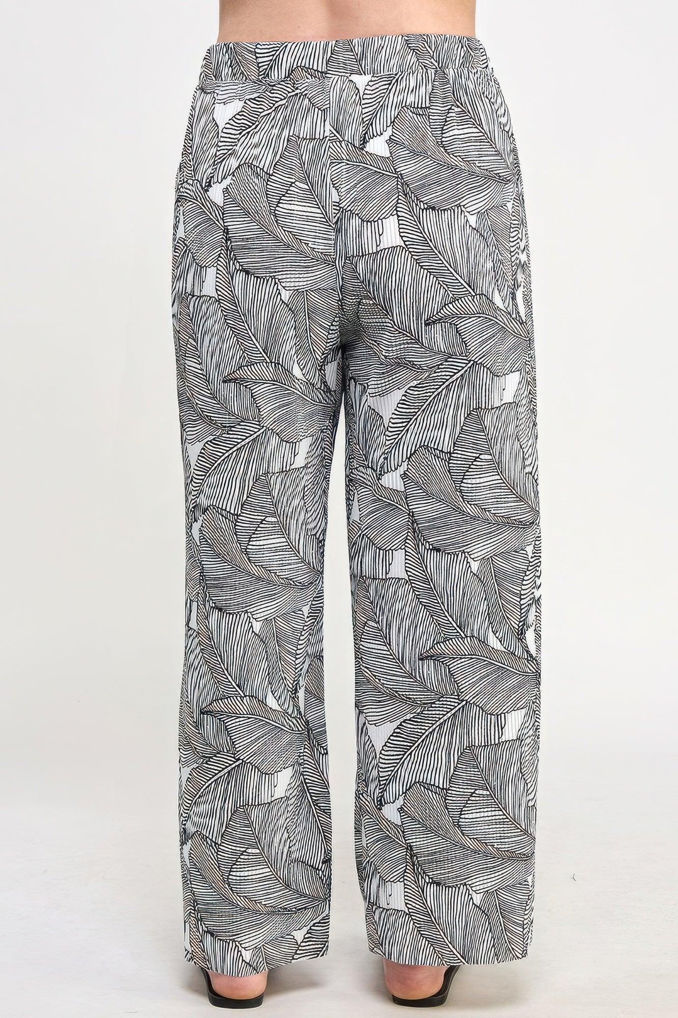 Plisse Palm Print Pants