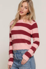 Long Slv Crew Neck Stripe Sweater