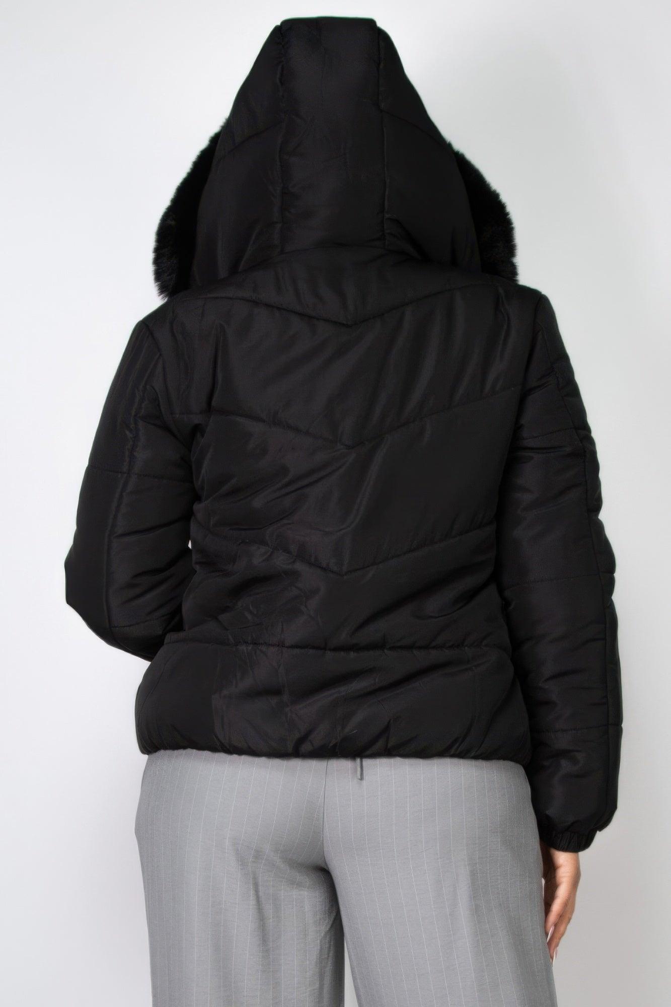 Insulated Zip-up Faux Fur Hooded Jacket