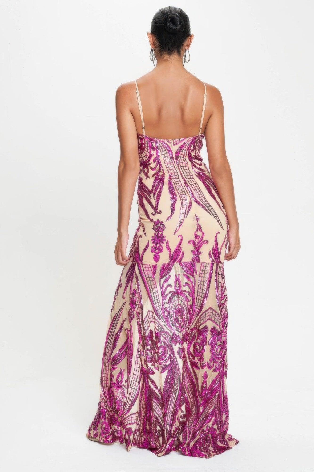 Spaghetti Strap Art Deco Sequins Maxi Dress