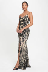 Spaghetti Strap Art Deco Sequins Maxi Dress