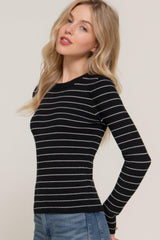 Long slv crew neck stripe sweater