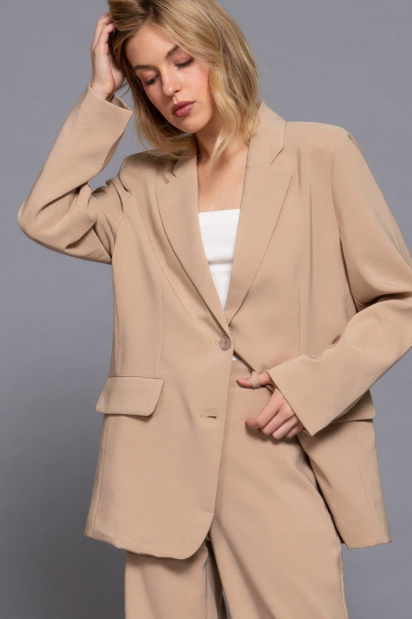 Long slv front button closure blazer