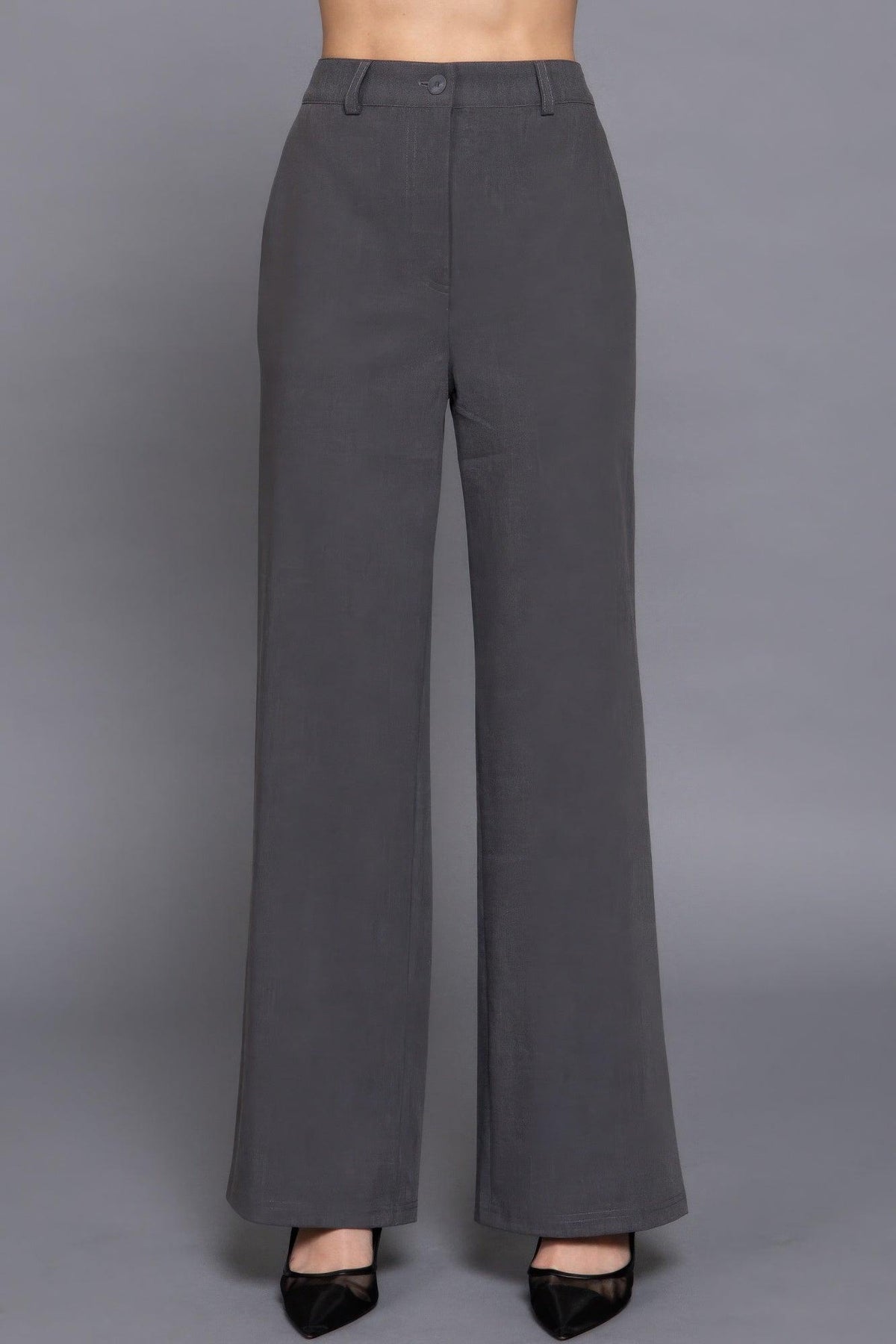 Back elastic straight woven long pants