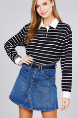 Ladies fashion plus size long sleeve striped dty brushed shirts