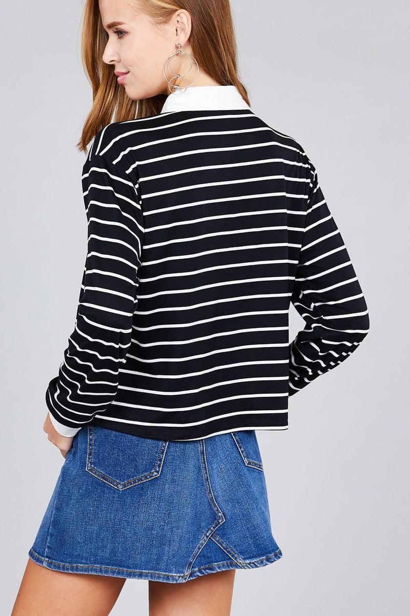 Ladies fashion plus size long sleeve striped dty brushed shirts