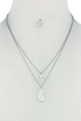 Stylish Double Layer Cross And Mary Necklace And Earring Set