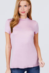 Short Sleeve Mock Neck Rayon Spandex Rib Top