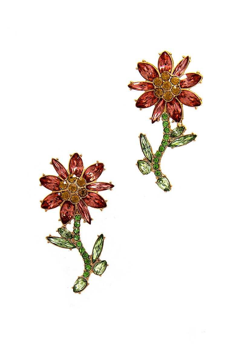 Modern Multi Rhinestone Flower Earring