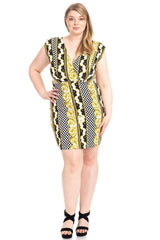 Plus Size Boarder Print  V-neck Bodycon Dress