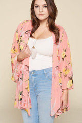 Plus Size Floral Printed Oversize Flowy And Airy Kimono With Dramatic Bell Sleeves