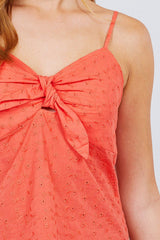 V-neck w/front bow tie eyelet woven cami top