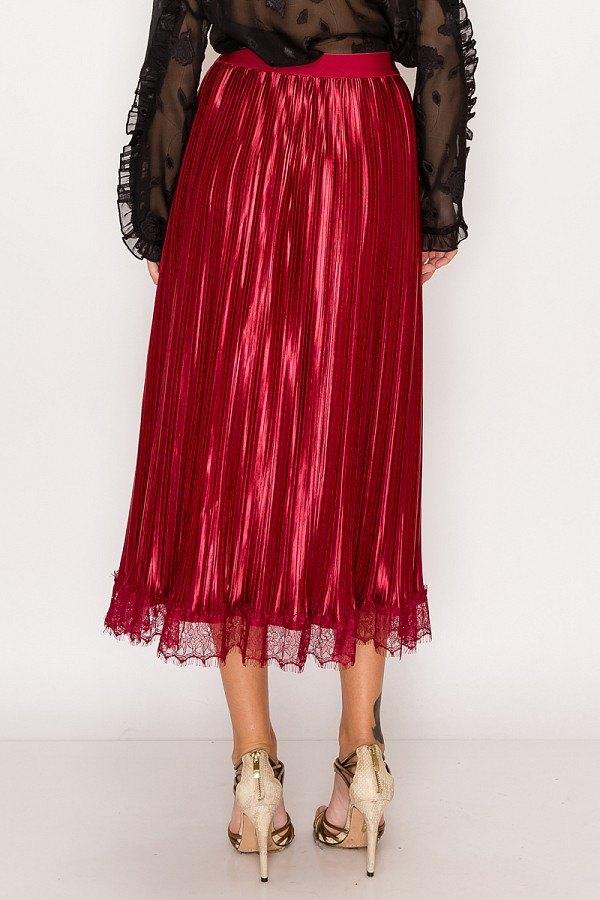 Lace Trim Accordion Pleated Midi Skirt