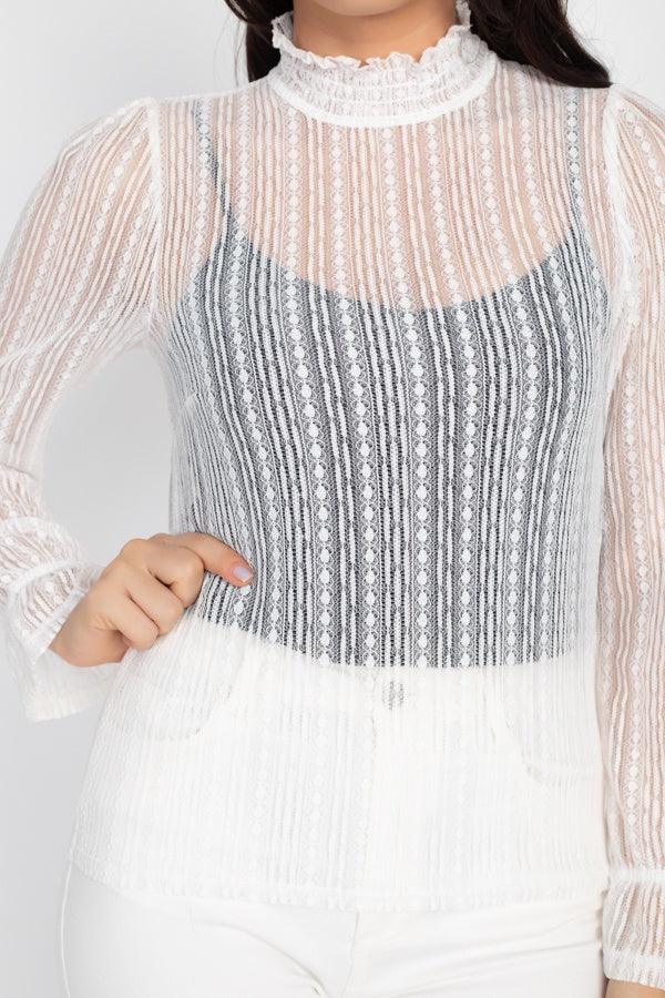 Ruffle Mock Neck Lace Top