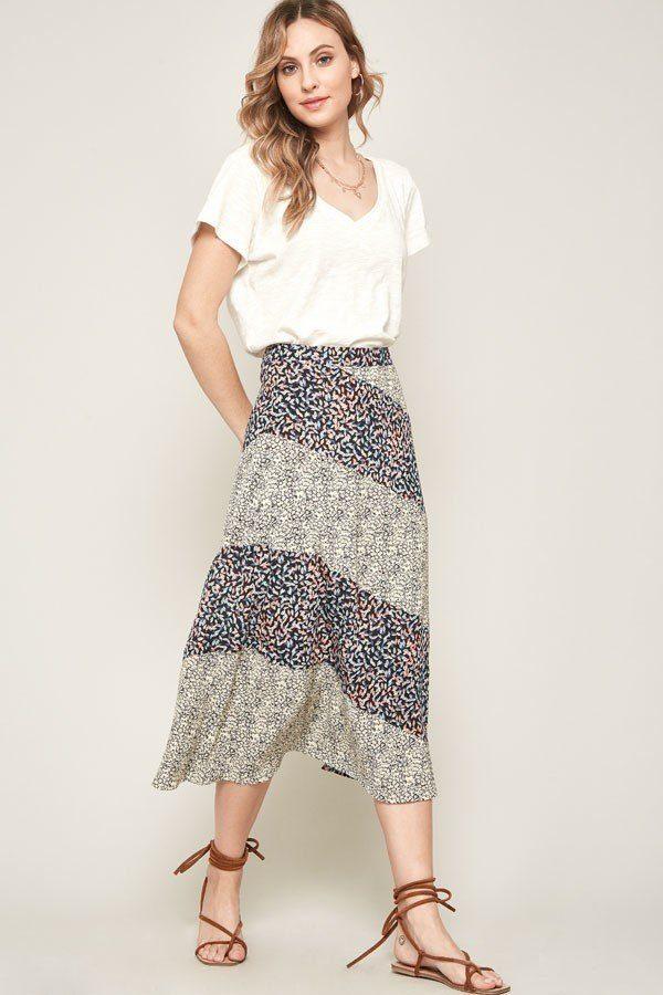 A Floral-print Woven Midi Skirt