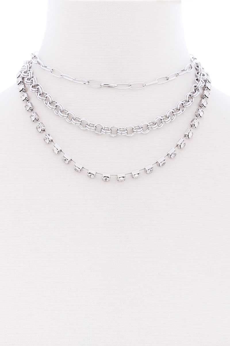 3 Layered Multi Metal Chain Necklace