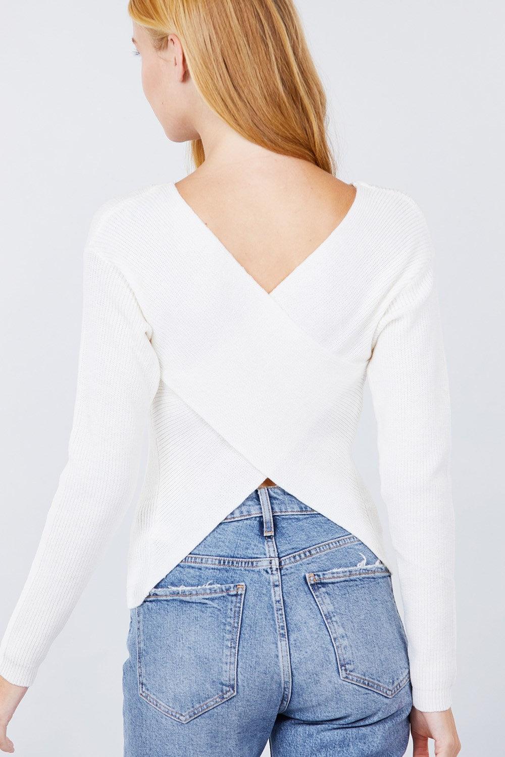 V-neck Eyelet Strap Back Sweater