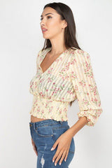 Floral Shadow Stripe V-neck Top