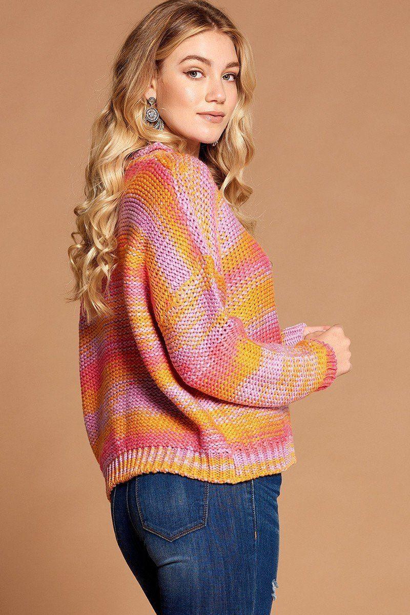 Multi-color Thread Striped Knit Sweater