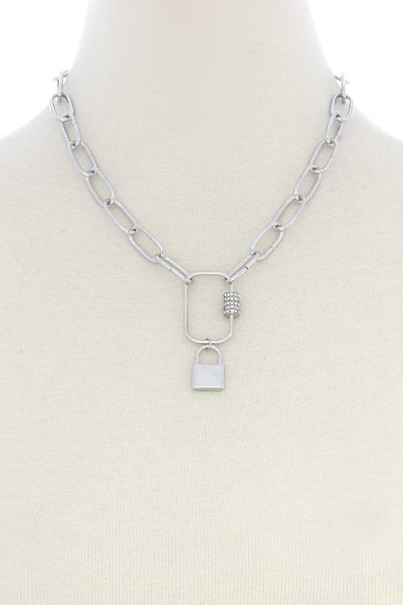 Lock Charm Oval Link Metal Necklace