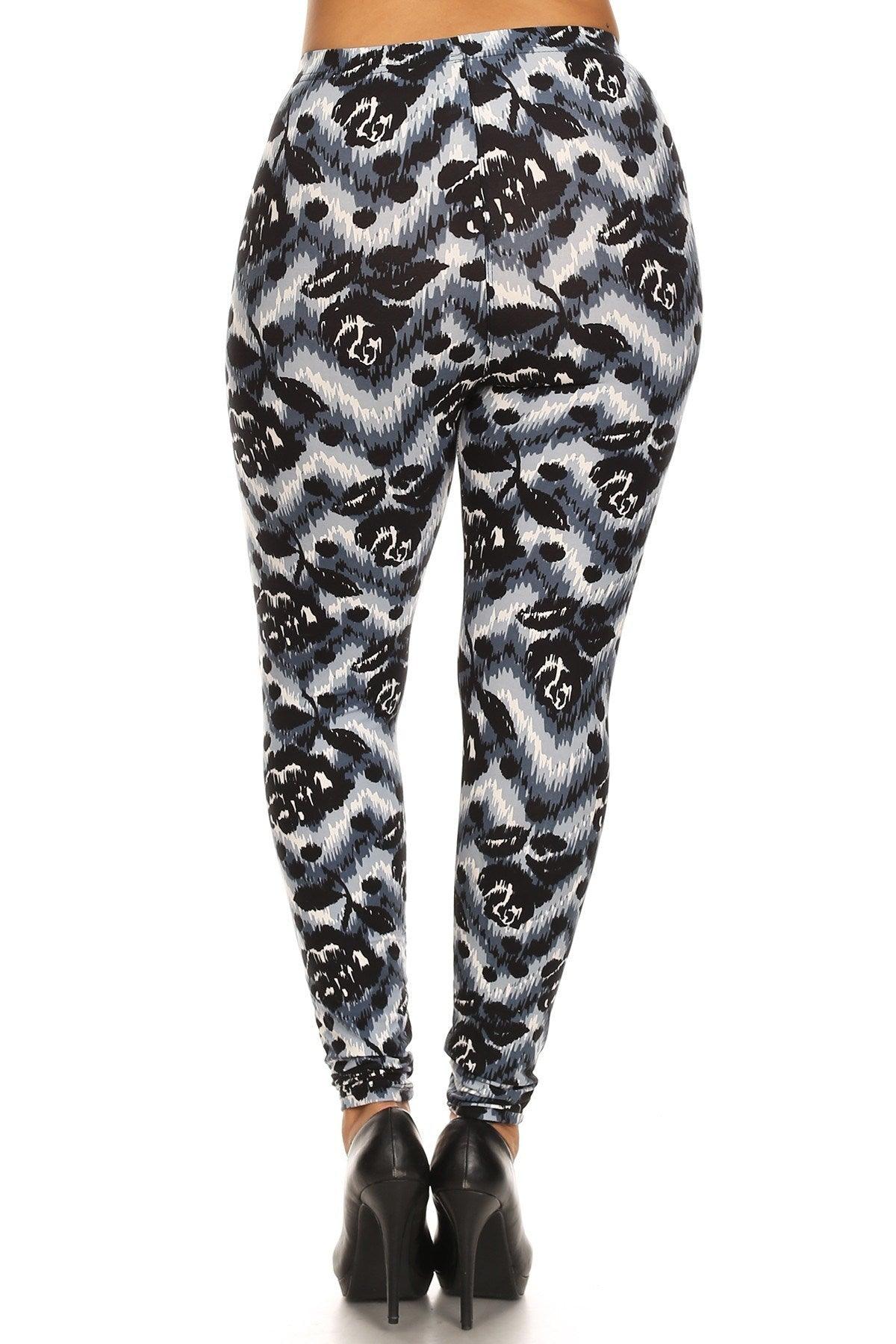 Abstract Print, Full Length Leggings In A Slim Fitting Style With A Banded High Waist