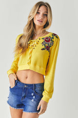 Floral Embroidered Cropped Sweatshirt