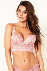 Floral Lace Trim Longline Lace Bra W/underwire