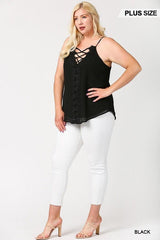 Plunging V-neckline Lattice Top With Scalloped Lace