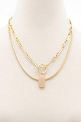 Oval Stone Toggle Clasp Layered Necklace