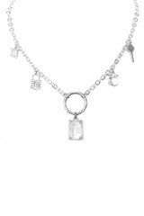 Metal Chain Crystal Stone Lock And Key Dangle Necklace