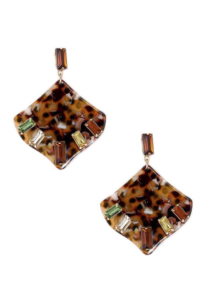 Acetate Rhinestone Square Dangle Earring