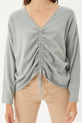 A V-neckline Drawstring Ruched Top