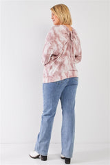 Plus Mauve Tie-dye Ruched Back Detail Long Sleeve Sweatshirt Top