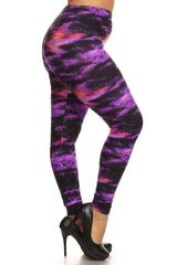 Plus Size Super Soft Peach Skin Fabric, Galaxy Graphic Printed Knit Legging With Elastic Waist Detail. High Waist Fit