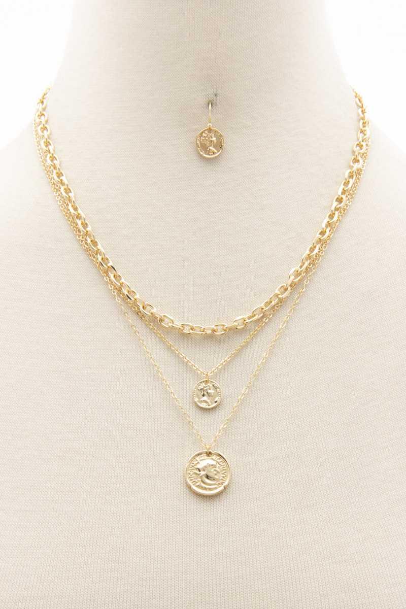 Double Coin Charm Layered Necklace