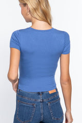 Short Slv Crew Neck Rib Crop Top