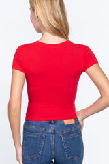 Short Sleeve V-neck Crop Top