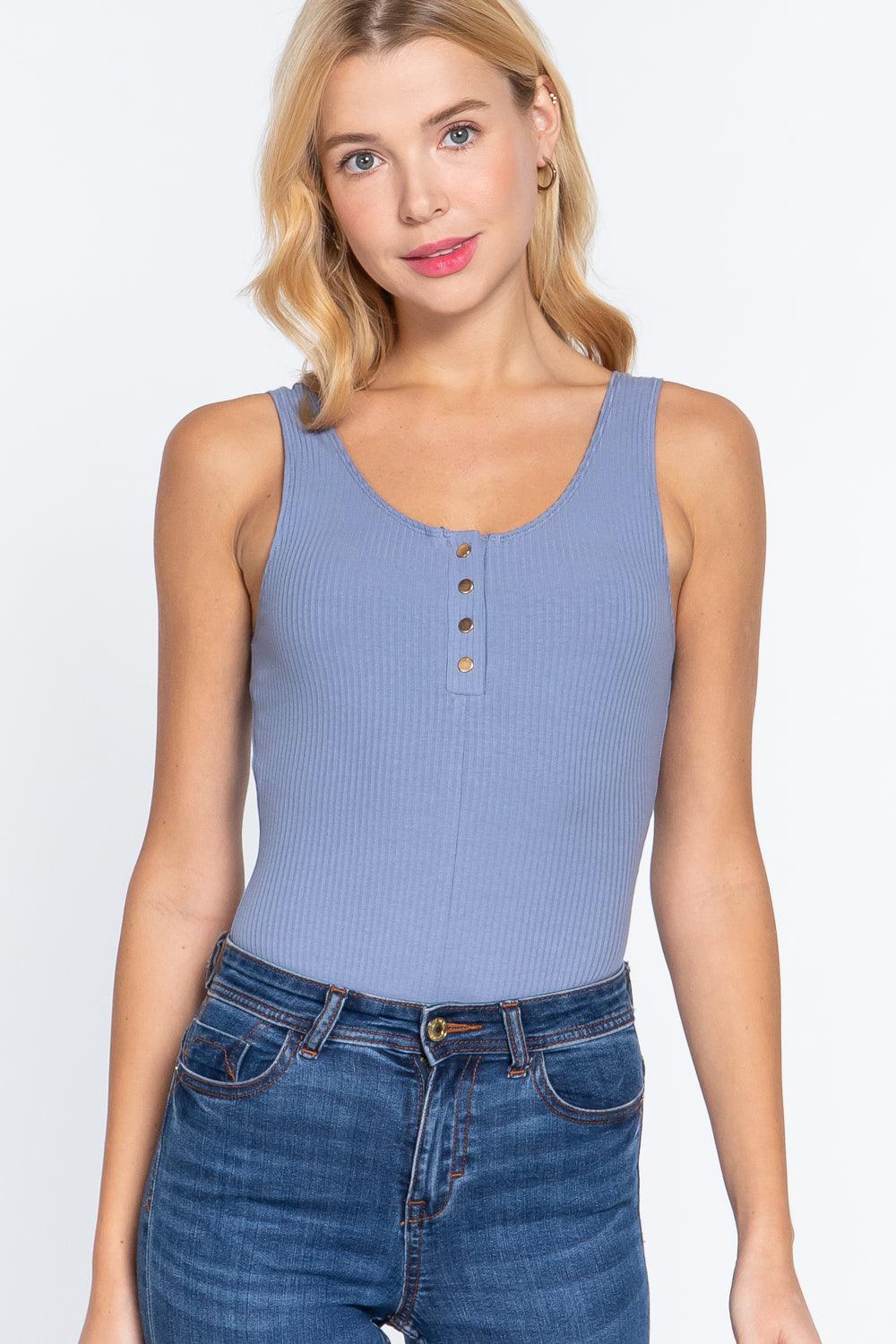 Slvless Henley Rib Knit Bodysuit