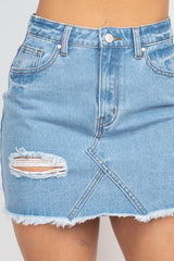 Distressed Frayed Hem Denim Skirt