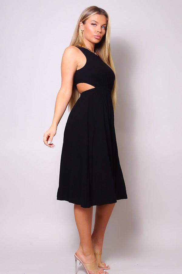 Sleeveless Back Cutout Linen Midi Dress