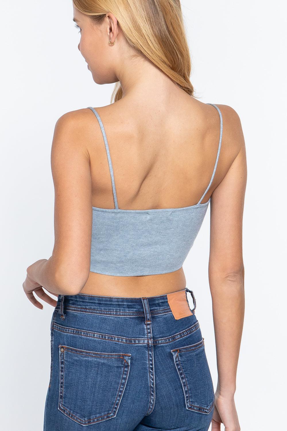 Front Ruched Detail Sweater Knit Crop Cami Top