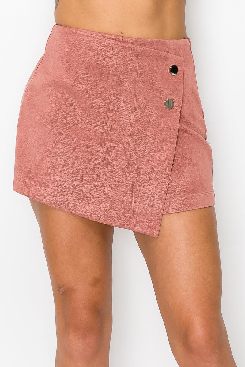 Button-accented Asymmetrical Mini Skort