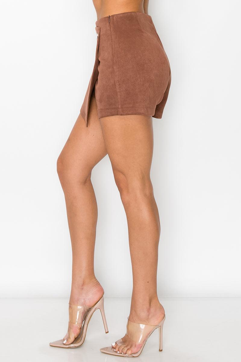 Button-accented Asymmetrical Mini Skort