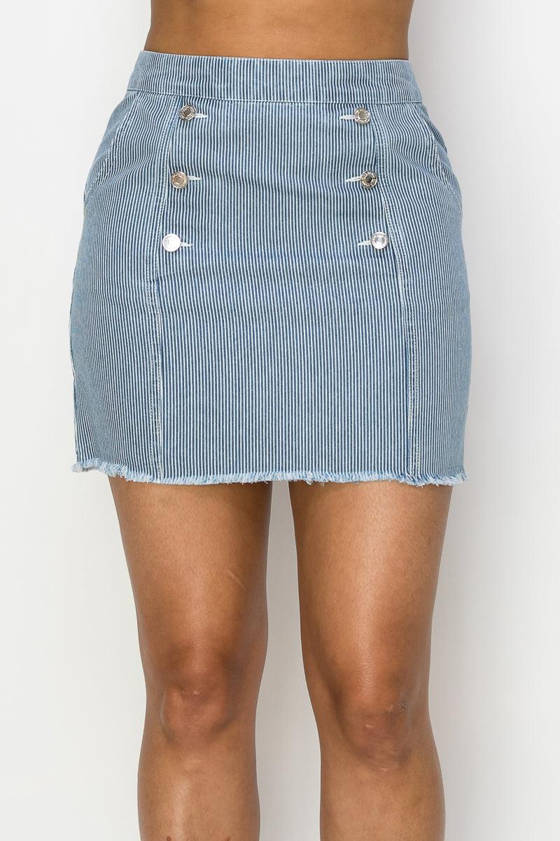 Button Frayed Denim Mini Skirt