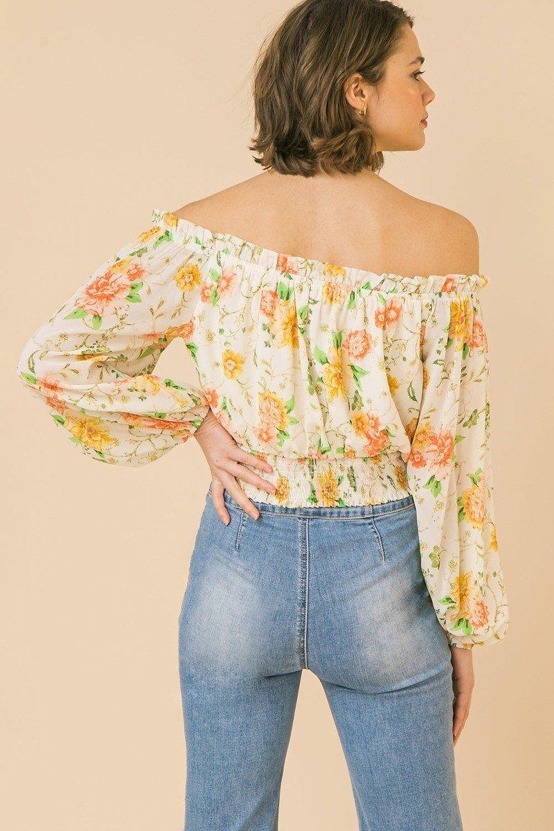 Off Shoulder Neckline Woven Printed Top