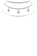 Rhinestone Star Charm 3 Layered Necklace