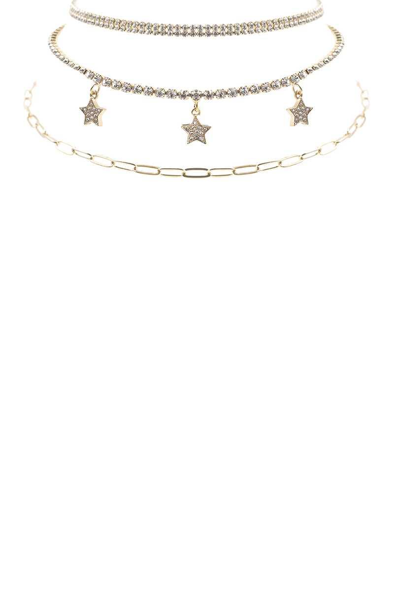 Rhinestone Star Charm 3 Layered Necklace