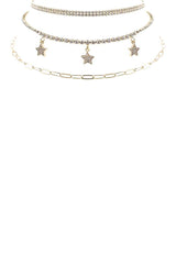 Rhinestone Star Charm 3 Layered Necklace